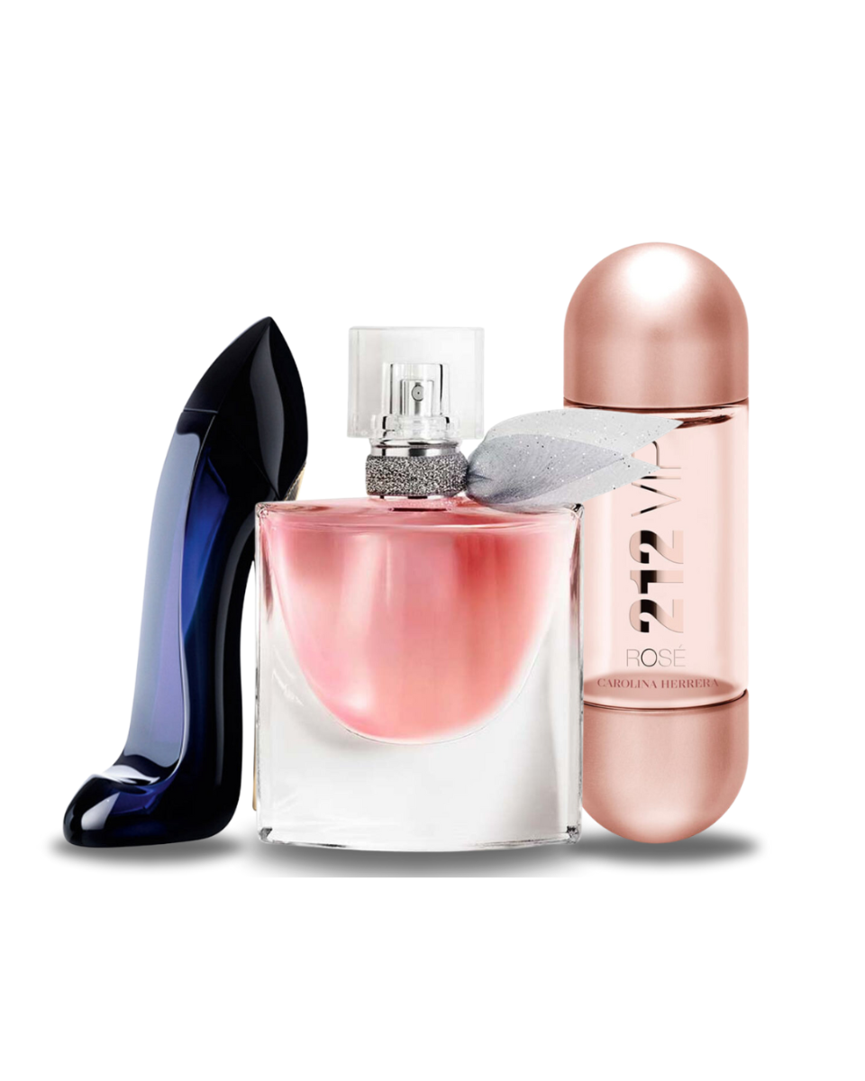 Combo 3 perfumes Carolina Herrera GOOD GIRL, Lancôme LA VIE EST BELLE e Carolina Herrera 212 VIP ROSÉ 100ml
