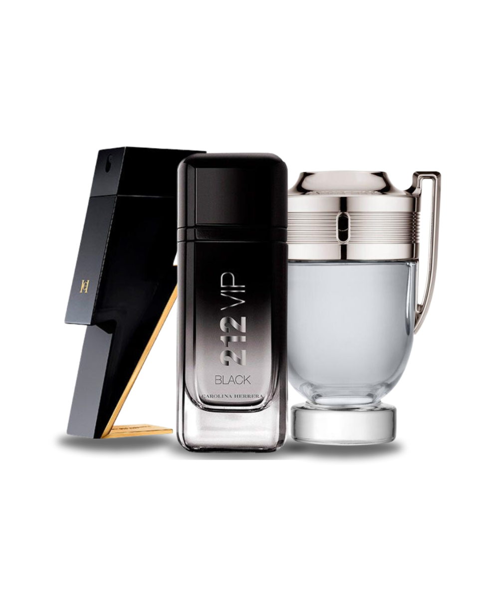 Combo 3 perfumes Carolina Herrera BAD BOY, Carolina Herrera 212 VIP BLACK e Paco Rabanne INVICTUS 100ml
