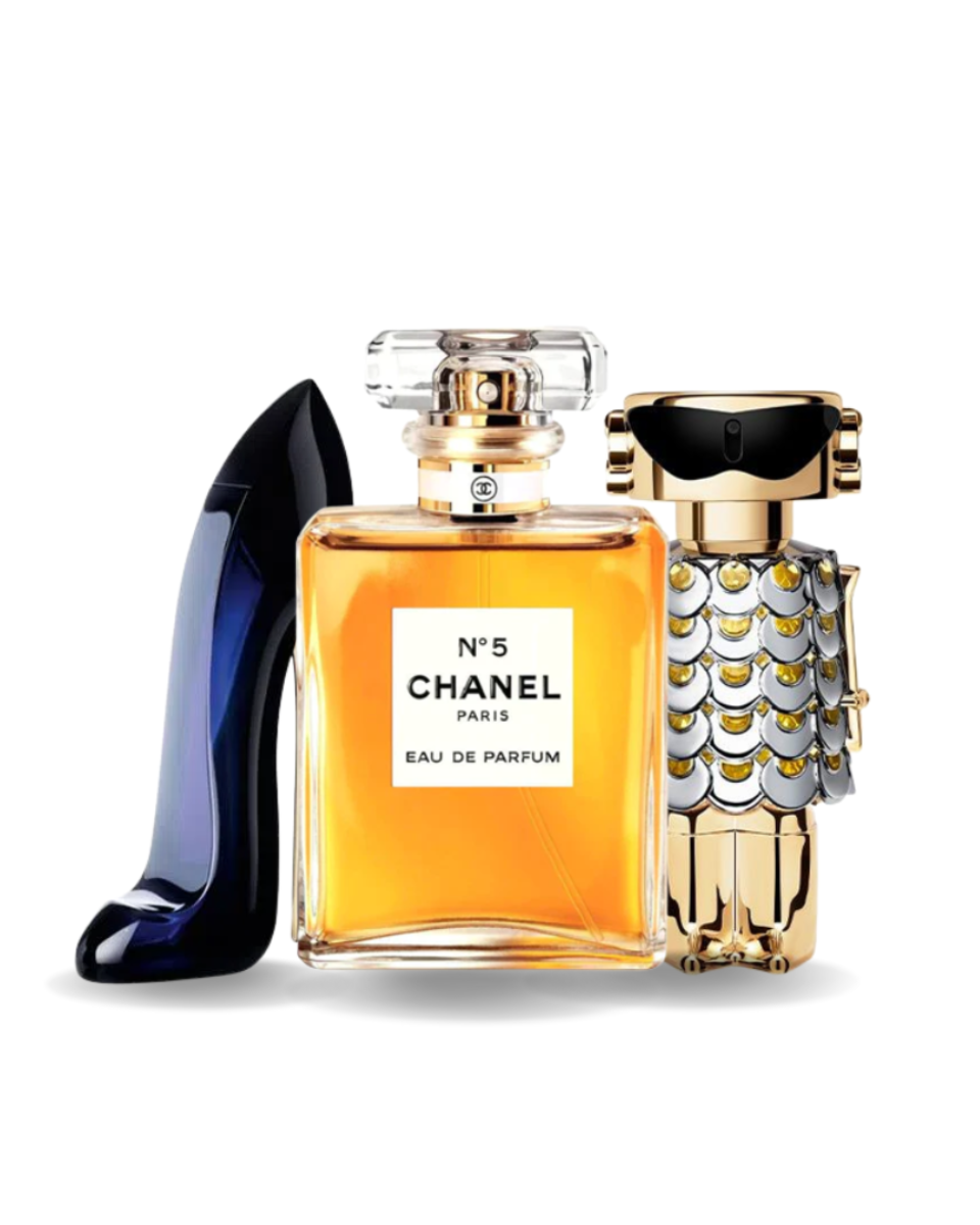 Combo 3 perfumes Carolina Herrera GOOD GIRL, Chanel Nº5 e Paco Rabanne FAME
