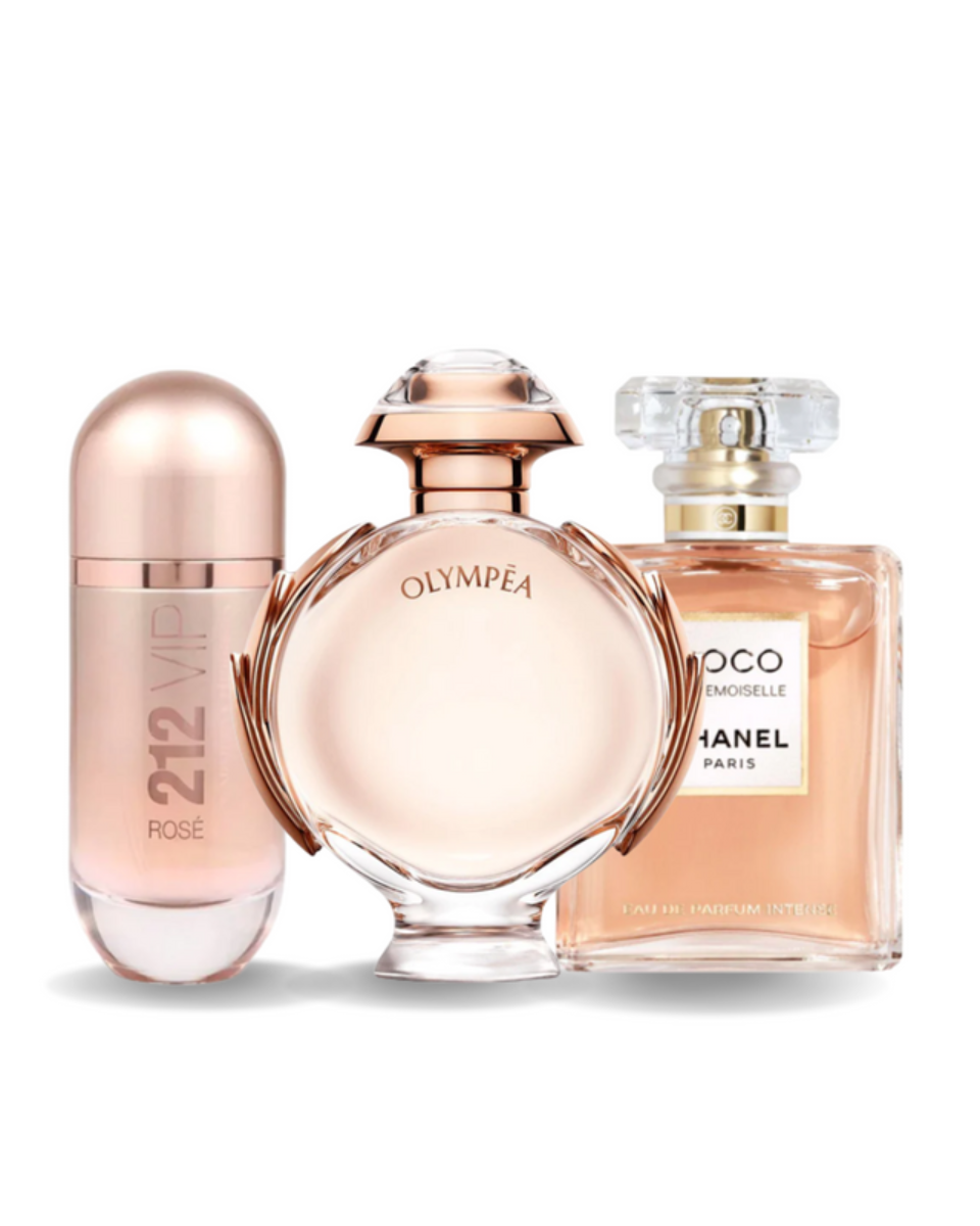 Combo 3 perfumes Carolina Herrera 212 VIP ROSÉ, Paco Rabanne OLYMPÉA e Chanel COCO MADEMOISELLE